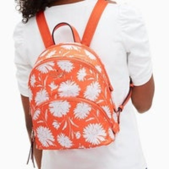 Kate Spade Orange & White Nylon Med Backpack